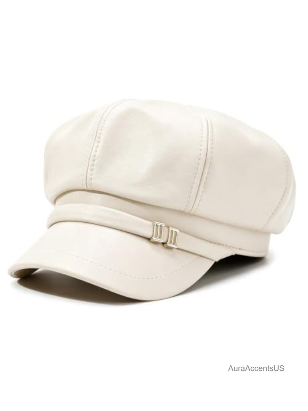 Faux Leather Newsboy Cap Octagonal Beret Adjustable One Size